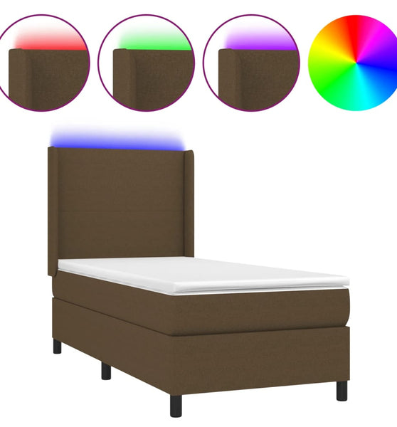 Boxspringbett mit Matratze & LED Dunkelbraun 80x200 cm Stoff