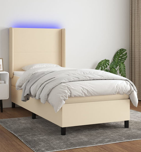 Boxspringbett mit Matratze & LED Creme 80x200 cm Stoff
