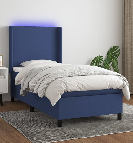 Boxspringbett mit Matratze & LED Blau 90x200 cm Stoff