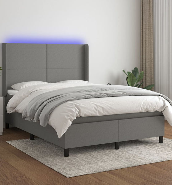 Boxspringbett mit Matratze & LED Dunkelgrau 140x190 cm Stoff
