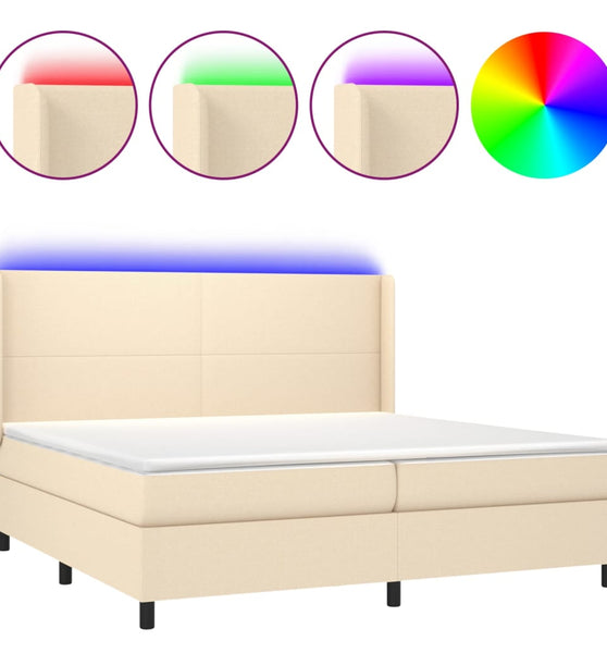 Boxspringbett mit Matratze & LED Creme 200x200 cm Stoff