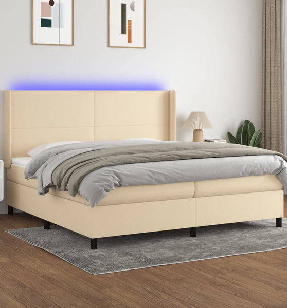 Boxspringbett mit Matratze & LED Creme 200x200 cm Stoff