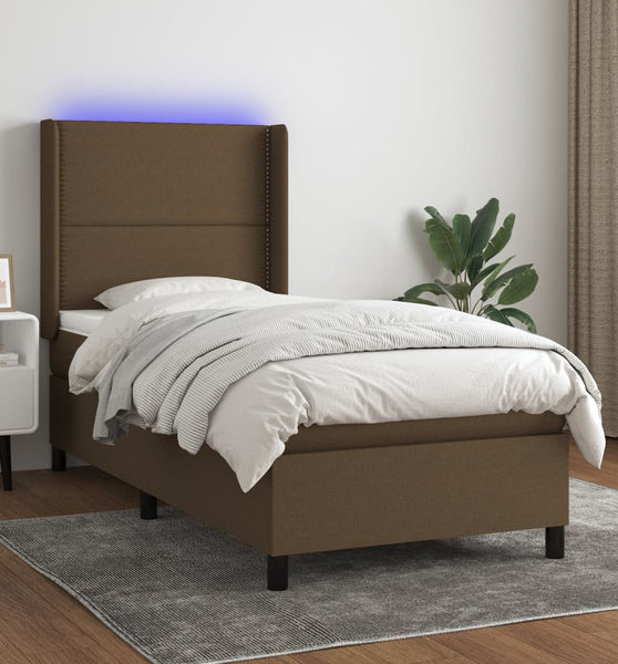Boxspringbett mit Matratze & LED Dunkelbraun 80x200 cm Stoff