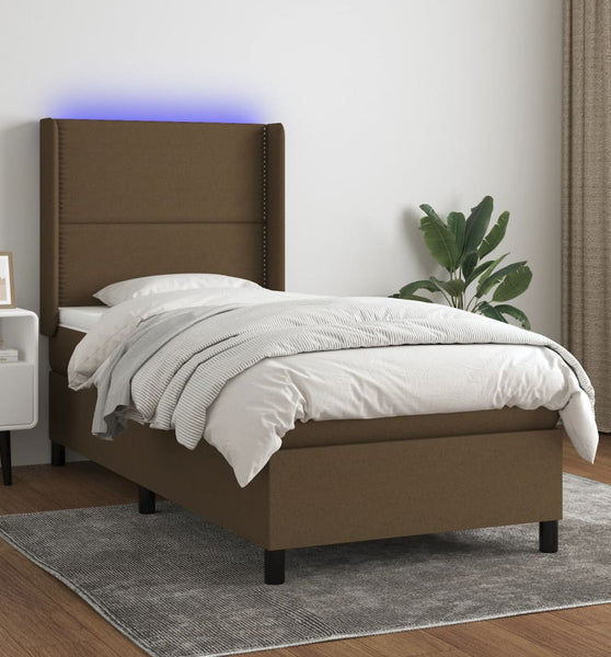 Boxspringbett mit Matratze & LED Dunkelbraun 90x190 cm Stoff