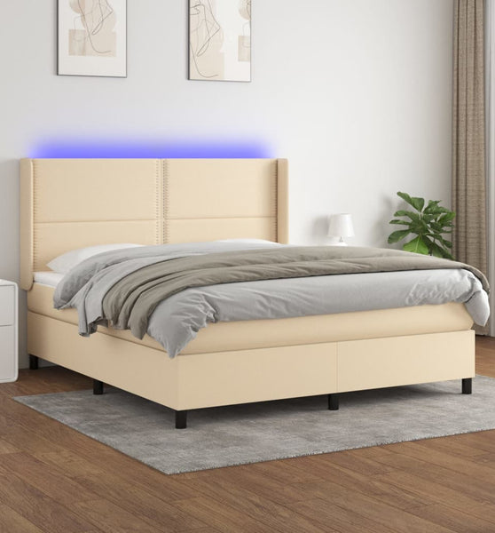 Boxspringbett mit Matratze & LED Creme 180x200 cm Stoff