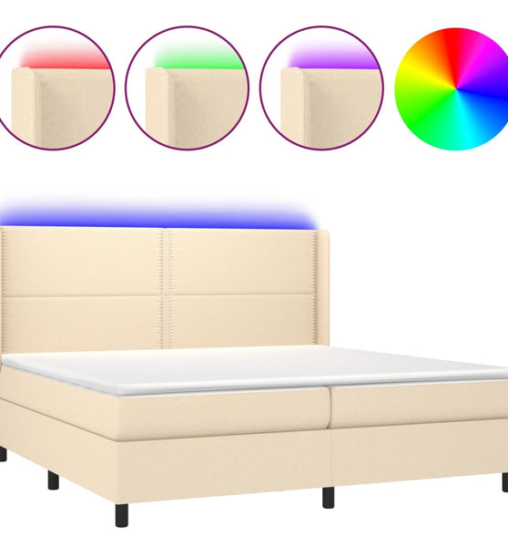 Boxspringbett mit Matratze & LED Creme 200x200 cm Stoff