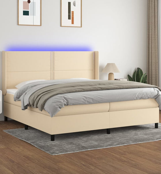 Boxspringbett mit Matratze & LED Creme 200x200 cm Stoff