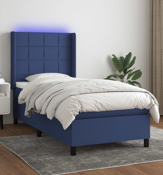 Boxspringbett mit Matratze & LED Blau 90x190 cm Stoff