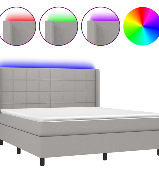 Boxspringbett mit Matratze & LED Hellgrau 180x200 cm Stoff