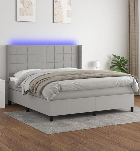 Boxspringbett mit Matratze & LED Hellgrau 180x200 cm Stoff