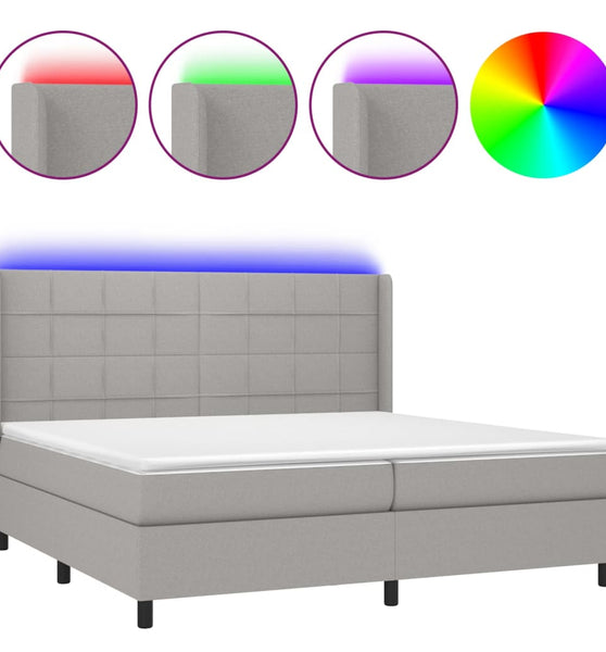 Boxspringbett mit Matratze & LED Hellgrau 200x200 cm Stoff