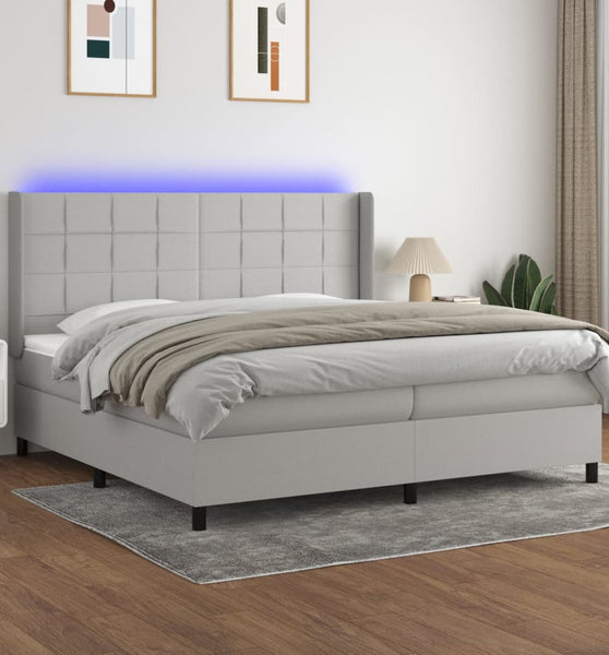 Boxspringbett mit Matratze & LED Hellgrau 200x200 cm Stoff