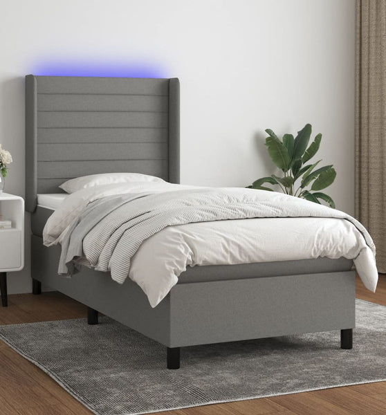 Boxspringbett mit Matratze & LED Dunkelgrau 90x190 cm Stoff
