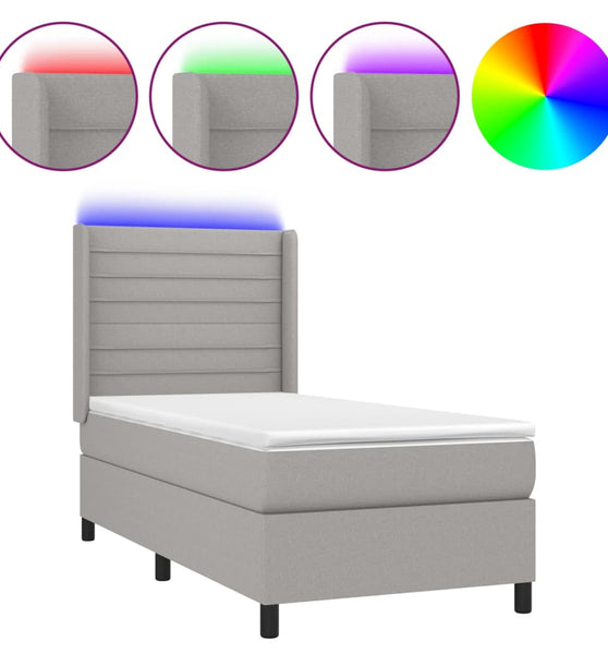 Boxspringbett mit Matratze & LED Hellgrau 90x200 cm Stoff