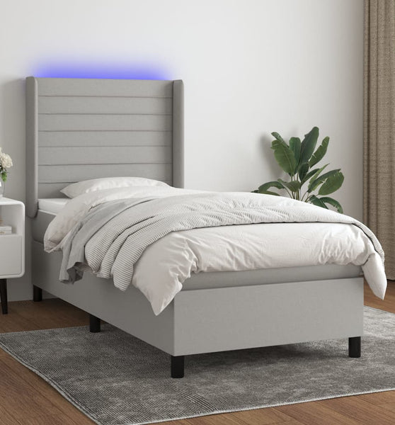 Boxspringbett mit Matratze & LED Hellgrau 90x200 cm Stoff