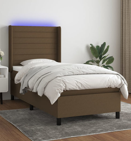 Boxspringbett mit Matratze & LED Dunkelbraun 100x200 cm Stoff