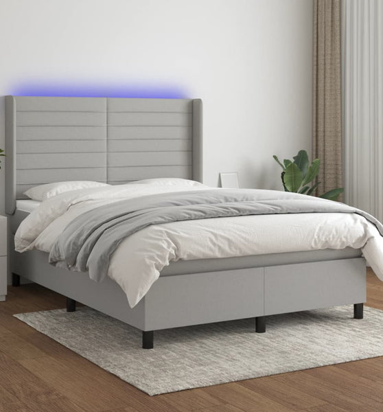 Boxspringbett mit Matratze & LED Hellgrau 140x190 cm Stoff