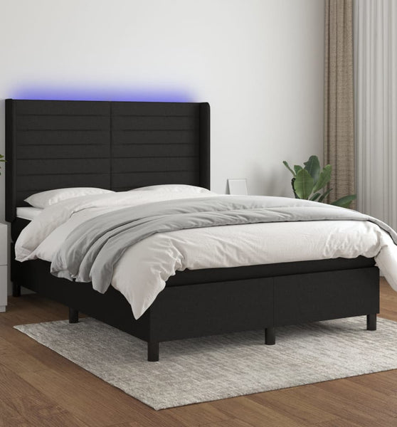 Boxspringbett mit Matratze & LED Schwarz 140x190 cm Stoff