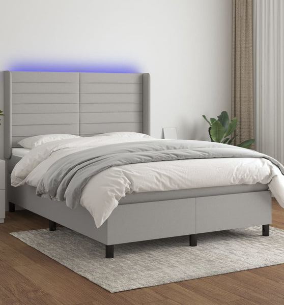 Boxspringbett mit Matratze & LED Hellgrau 140x200 cm Stoff