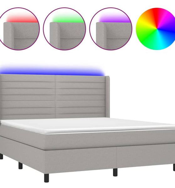 Boxspringbett mit Matratze & LED Hellgrau 180x200 cm Stoff