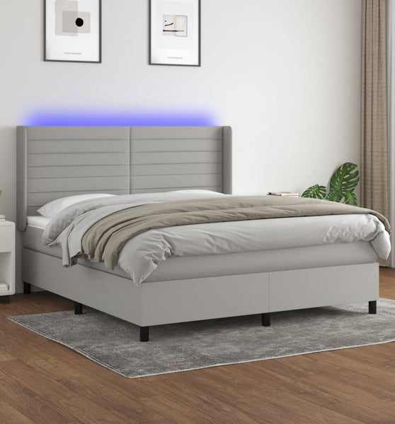 Boxspringbett mit Matratze & LED Hellgrau 180x200 cm Stoff