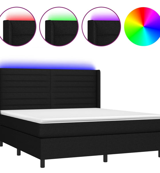 Boxspringbett mit Matratze & LED Schwarz 180x200 cm Stoff