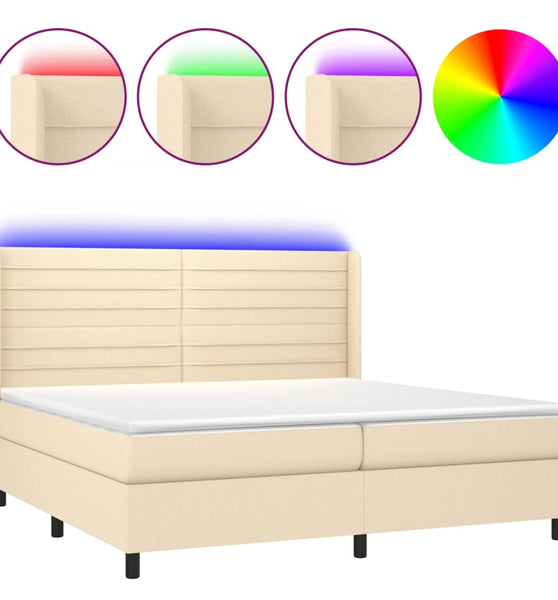 Boxspringbett mit Matratze & LED Creme 200x200 cm Stoff