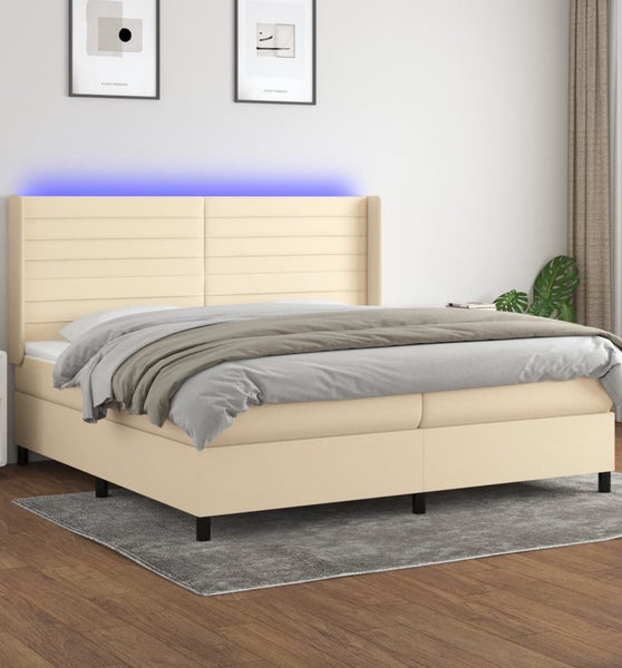 Boxspringbett mit Matratze & LED Creme 200x200 cm Stoff