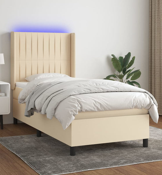 Boxspringbett mit Matratze & LED Creme 90x190 cm Stoff