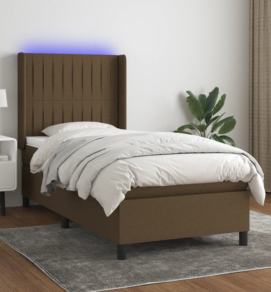 Boxspringbett mit Matratze & LED Dunkelbraun 90x200 cm Stoff