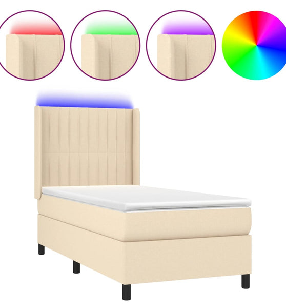 Boxspringbett mit Matratze & LED Creme 90x200 cm Stoff