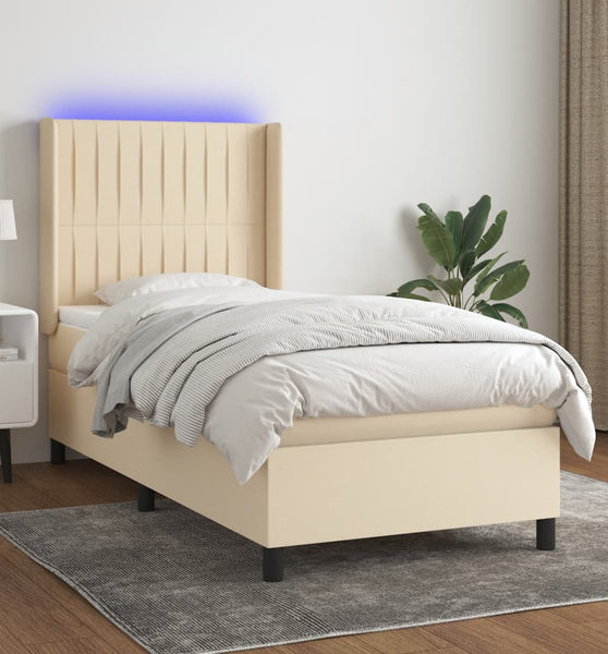 Boxspringbett mit Matratze & LED Creme 90x200 cm Stoff