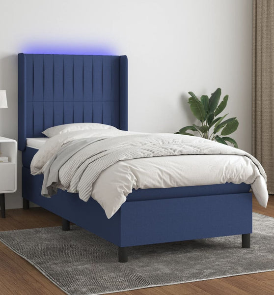Boxspringbett mit Matratze & LED Blau 90x200 cm Stoff