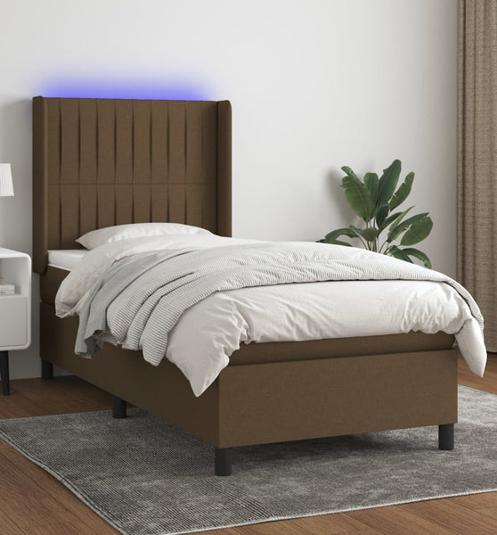 Boxspringbett mit Matratze & LED Dunkelbraun 100x200 cm Stoff