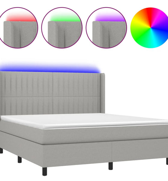 Boxspringbett mit Matratze & LED Hellgrau 180x200 cm Stoff