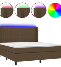 Boxspringbett mit Matratze & LED Dunkelbraun 180x200 cm Stoff