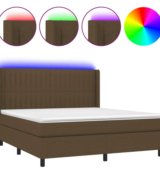 Boxspringbett mit Matratze & LED Dunkelbraun 180x200 cm Stoff