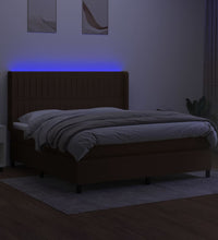 Boxspringbett mit Matratze & LED Dunkelbraun 180x200 cm Stoff