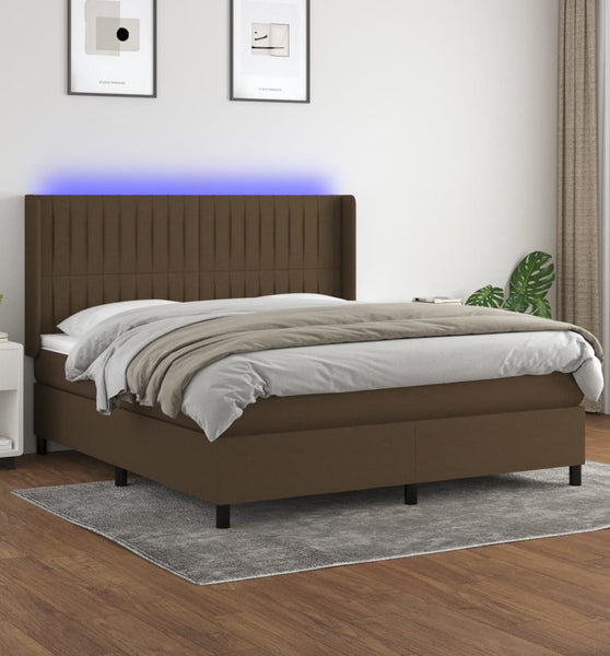 Boxspringbett mit Matratze & LED Dunkelbraun 180x200 cm Stoff