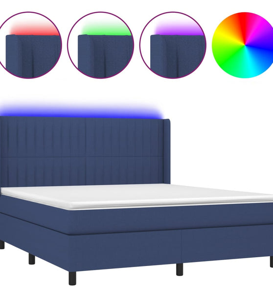 Boxspringbett mit Matratze & LED Blau 180x200 cm Stoff