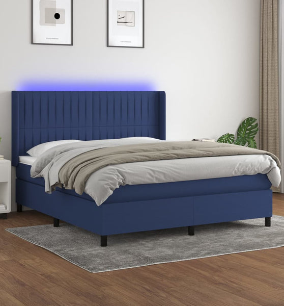 Boxspringbett mit Matratze & LED Blau 180x200 cm Stoff