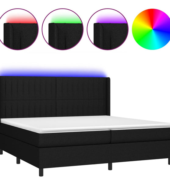Boxspringbett mit Matratze & LED Schwarz 200x200 cm Stoff