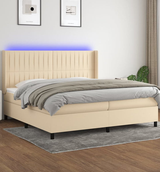 Boxspringbett mit Matratze & LED Creme 200x200 cm Stoff