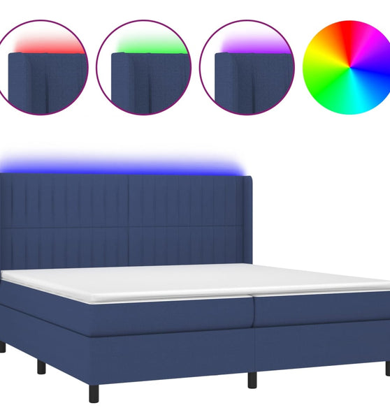 Boxspringbett mit Matratze & LED Blau 200x200 cm Stoff