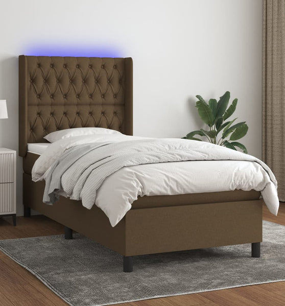Boxspringbett mit Matratze & LED Dunkelbraun 80x200 cm Stoff
