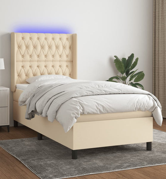 Boxspringbett mit Matratze & LED Creme 90x190 cm Stoff