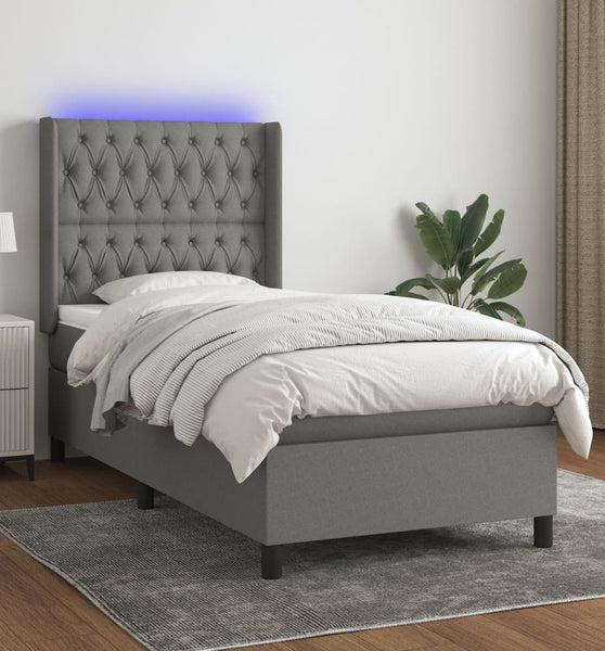 Boxspringbett mit Matratze & LED Dunkelgrau 90x200 cm Stoff
