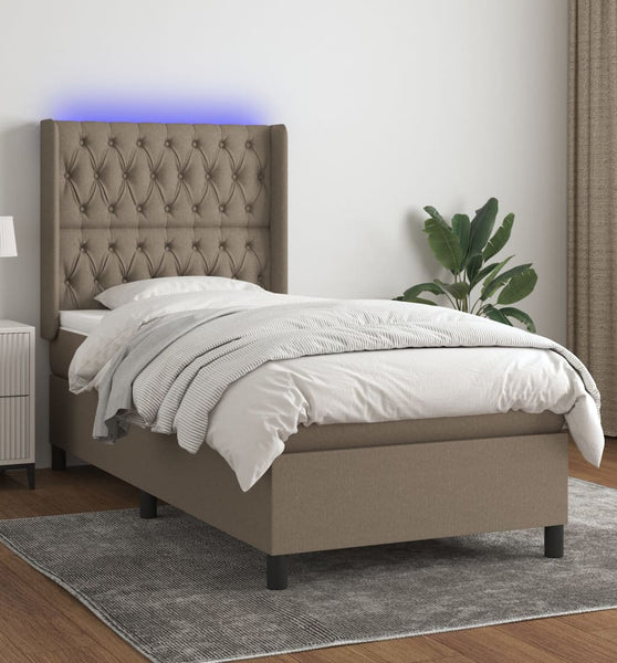 Boxspringbett mit Matratze & LED Taupe 90x200 cm Stoff