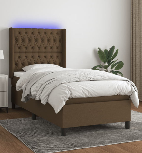 Boxspringbett mit Matratze & LED Dunkelbraun 100x200 cm Stoff