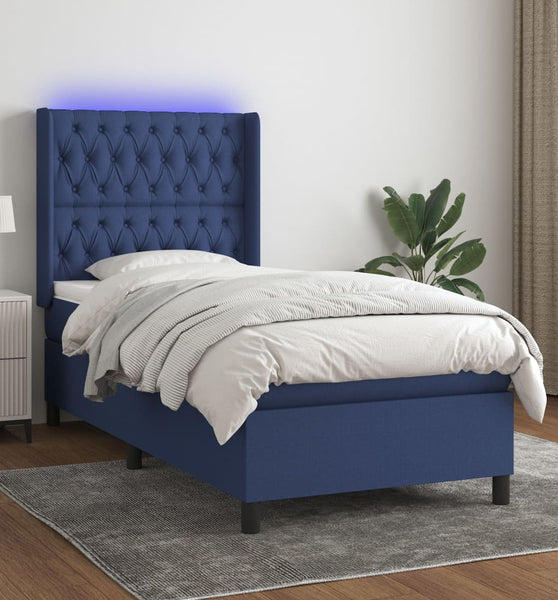 Boxspringbett mit Matratze & LED Blau 100x200 cm Stoff